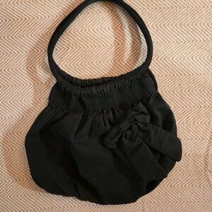 Black 100% cotton Casual Shoulder Bag with Textured Fabric and Bow Closure